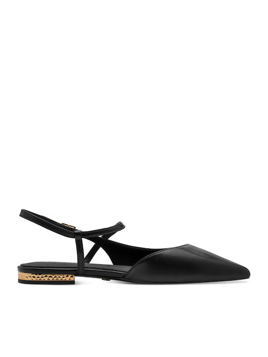 Δερμάτινες Γυναικείες Μπαλαρίνες Slingback με Λουράκι / Μπαρέτα Μαύρες