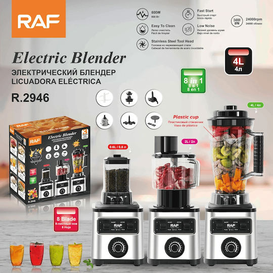 Raf Blender with Glass Jug 4 L 800W Inox R.2946