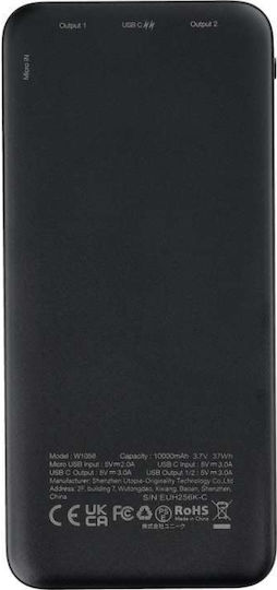 Charmast W1056 Външна батерия 10000mAh 20W с 2 USB-A порта Черна