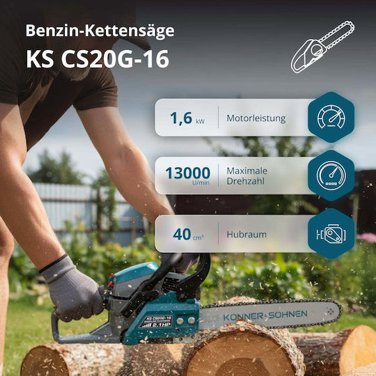 Könner & Söhnen Gasoline Chainsaw 1.6hp 5.6kg with 40cm Bar and Easy Start