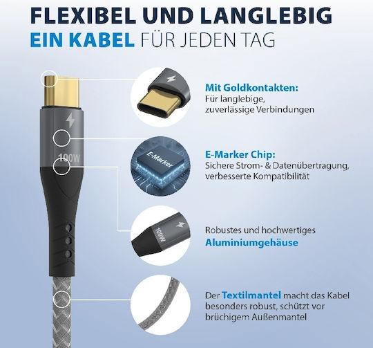 EFB Cablu USB 2.0 USB-C Masculin - USB-C 100W PD 1m USB-CC-00002