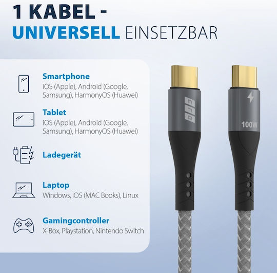 EFB Cablu USB 2.0 USB-C Masculin - USB-C 100W PD 1m USB-CC-00002