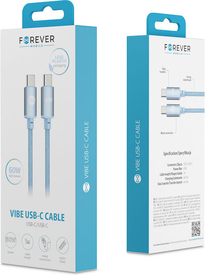 Forever Кабел USB-C мъжки - USB-C 60W Син 1м