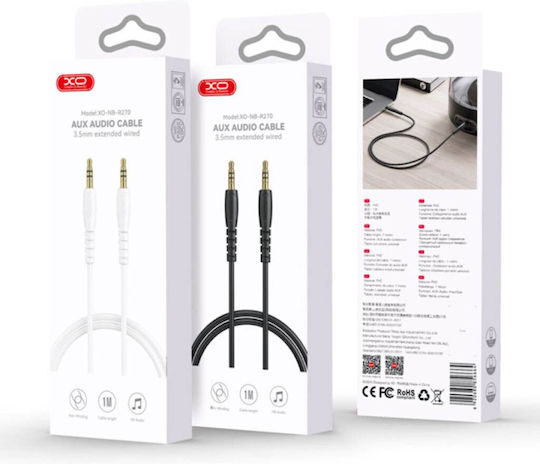 XO Καλώδιο Ήχου 3.5mm male - 3.5mm male Λευκό 1m με Επίχρυσους Ακροδέκτες XO-856671