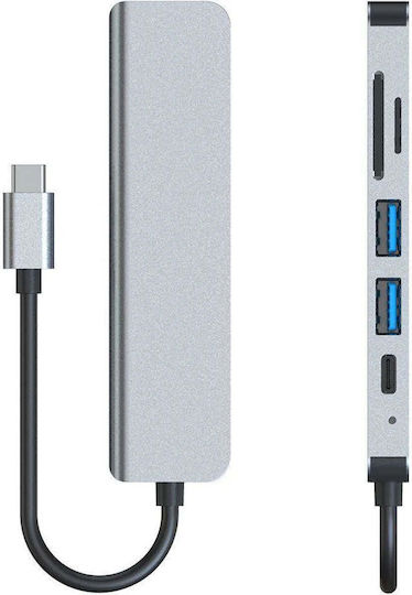Tech Protect Hub V4 USB-C 6 în 1 USB 3.0 USB 2.0 USB-C HDMI Micro SD TF Cititor Card SD Gri
