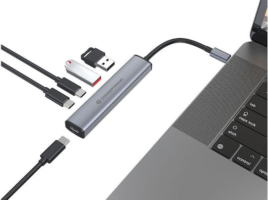 Conceptronic USB Hub 4 Ports USB 3.2 with USB-C Connection Grey