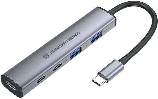 Conceptronic USB Hub 4 Ports USB 3.2 with USB-C Connection Grey