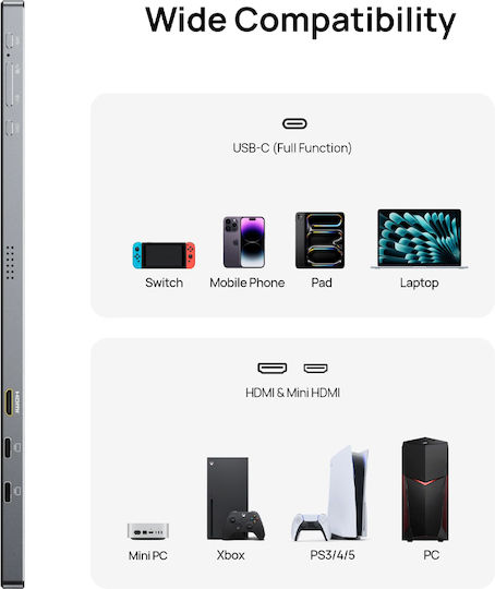Z1C Plus IPS HDR Portable Monitor 17.3" FHD 1920x1080 Grey