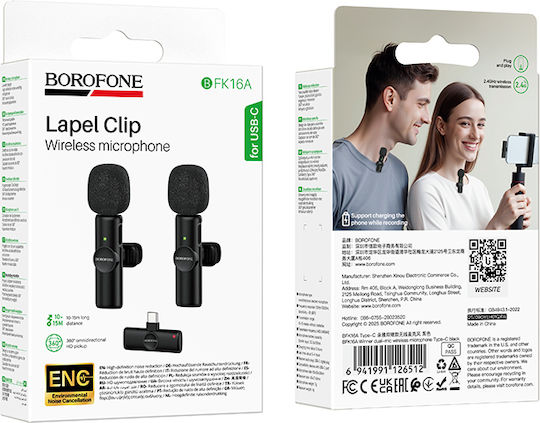 Borofone BFK16A Type C Set Microfon Lavalier Wireless pentru Telefon Mobil