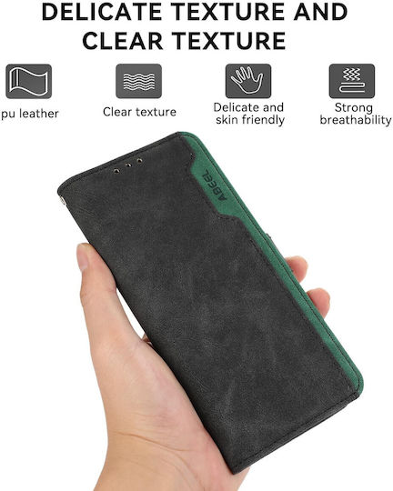 Abeel Xiaomi Redmi Note 15 Pro+ 5G Color Block Magnetic RFID Кожен Калъф-Книга С RFID Защита Черно-Зелен