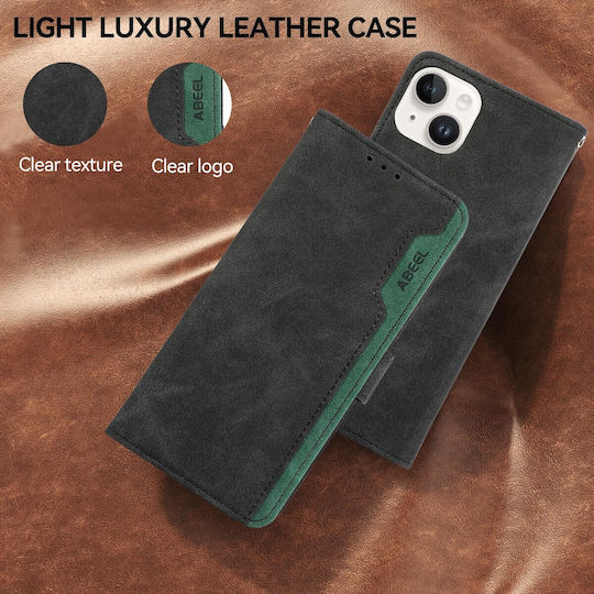 Abeel Xiaomi Redmi Note 15 Pro+ 5G Color Block Magnetic RFID Кожен Калъф-Книга С RFID Защита Черно-Зелен