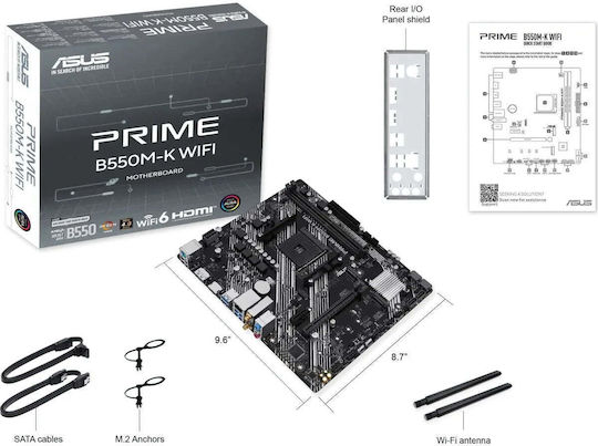 Asus Prime B550M-K Wi-Fi Дънна платка Micro ATX с AMD AM4 Сокет 90MB1R80-M0EAY0