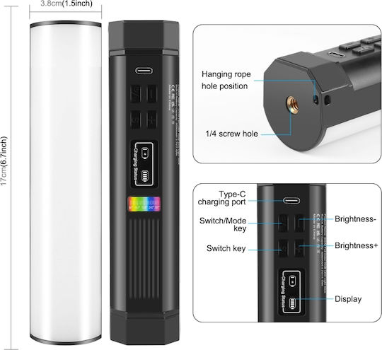 Puluz Panou LED 6W RGB cu luminozitate 600 Lux