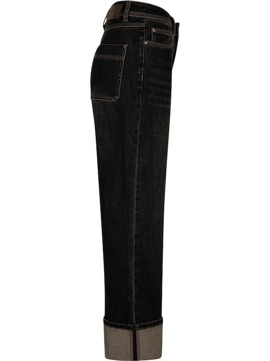 Graue Damenjeans mit hohem Bund und geradem Bein