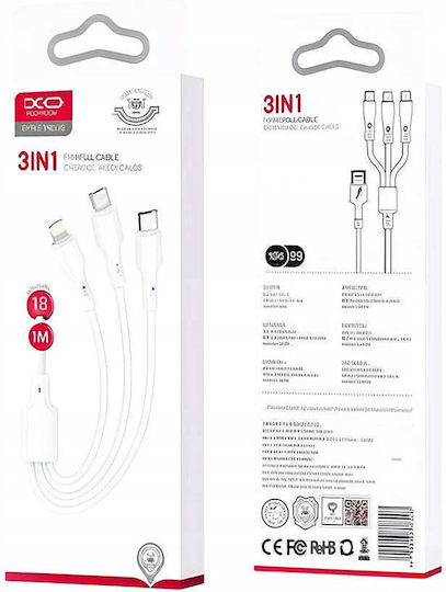 XO Regular USB to Lightning / Type-C 1m 2.4A Cable White