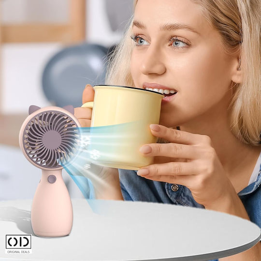 Ventilator de birou portabil, motor puternic și silențios, baterie litiu-ion, model pisică roz, 12 cm, oferte originale