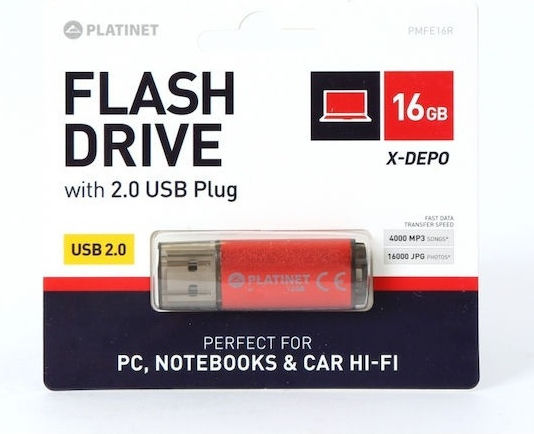 Platinet Pendrive 16GB USB 2.0 Stick Roșu