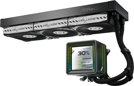 ASRock Steel Legend Dark 360 LCD Water Cooling System AIO CPU with 3 Fans 120mm and RGB Lighting