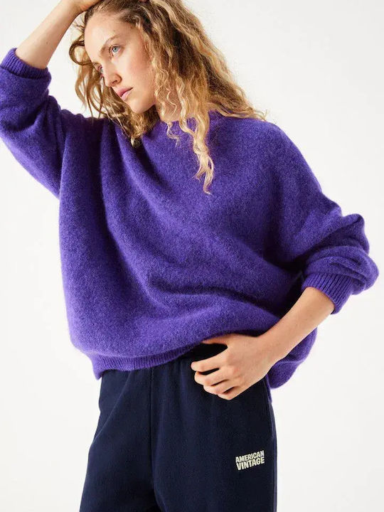 Vitow Women's Long Sleeve Wool Sweater Purple