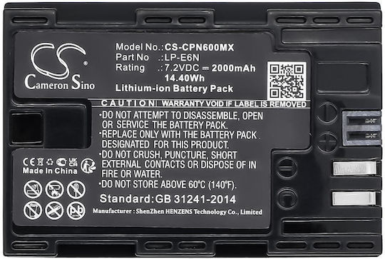 Battery Ws Xtreme Power Canon Lp-e6 Lp-e6n Lp-e6nh 4132c002 7.2v 2000mah