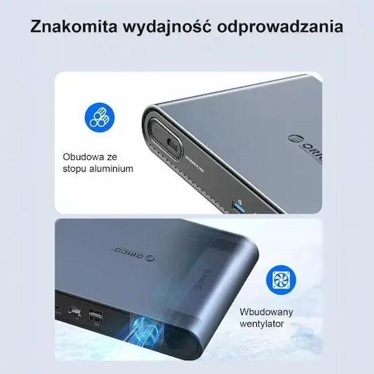 Orico PTM1 USB-C Докинг станция с HDMI 4K PD Ethernet Сребриста