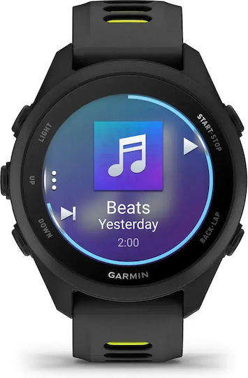 Garmin Forerunner 170 Music 43 mm Smartwatch rezistent la apă cu monitorizarea ritmului cardiac (Negru cu curea neagră/galben amped)