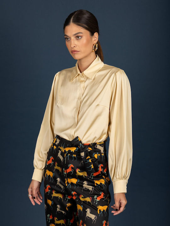Long Sleeve Women's Satin Shirt Butter