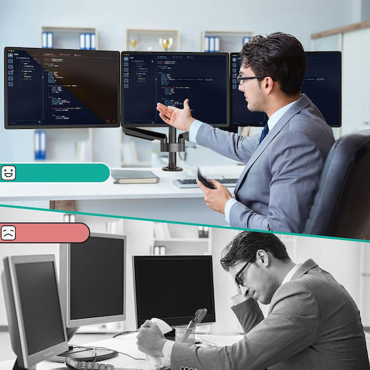 Microlink Βάση Γραφείου για 3 Οθόνες έως 27" με Βραχίονα (JOB-B07VRB86RQ)