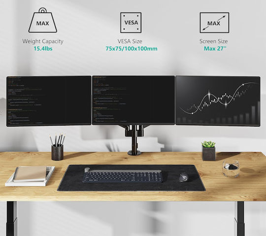 Microlink Βάση Γραφείου για 3 Οθόνες έως 27" με Βραχίονα (JOB-B07VRB86RQ)