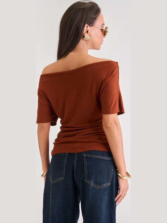 Γυναικεία Μπλούζα Off-Shoulder Κεραμιδι