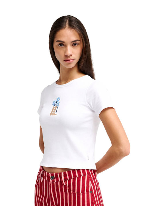 Sow Rib Tricou Crop de Damă Alb
