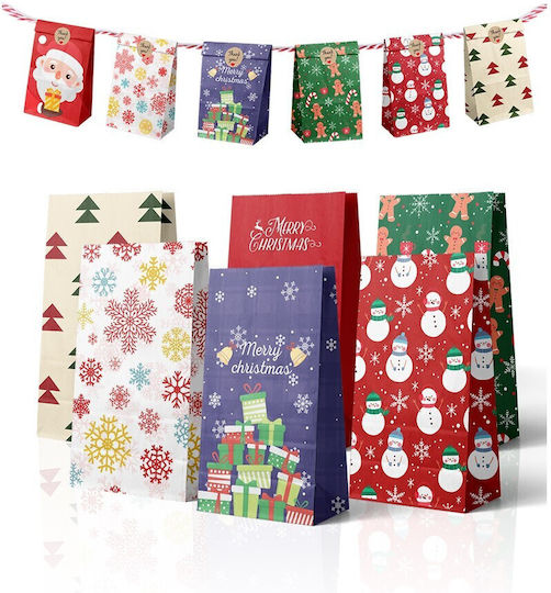 Weihnachtliche Papiertüte als Geschenkverpackung 22 x 8 x 12 cm 12 Stück