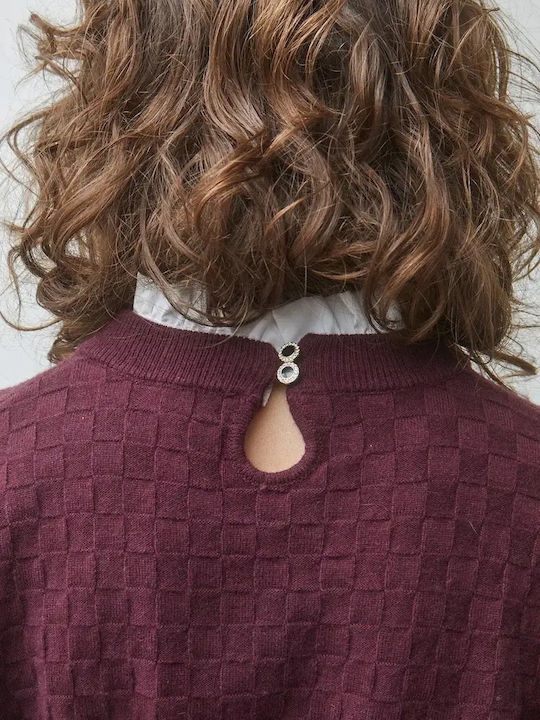 Women's Cotton Checked Burgundy Sweater