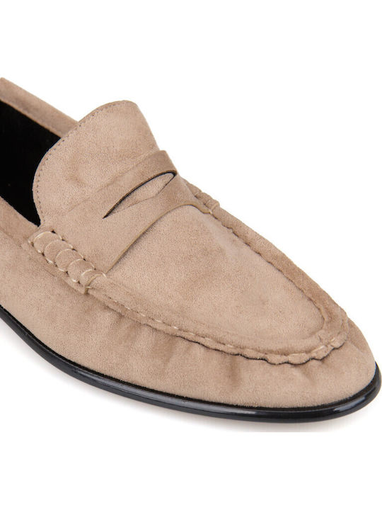 Suede Women's Loafers in Beige Colour