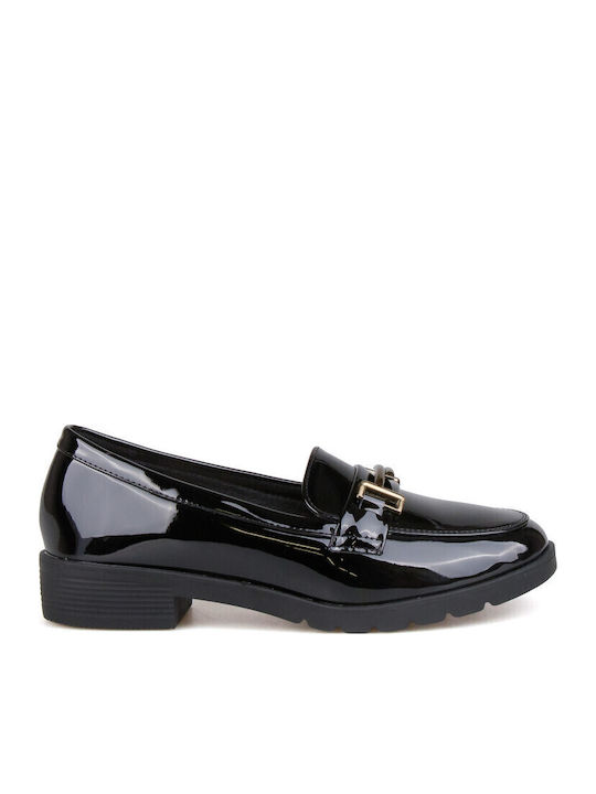 Patent Leather Women's Loafers in Black Colour