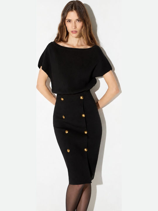 Elisabetta Franchi Midi Knitted Shirt Dress Black