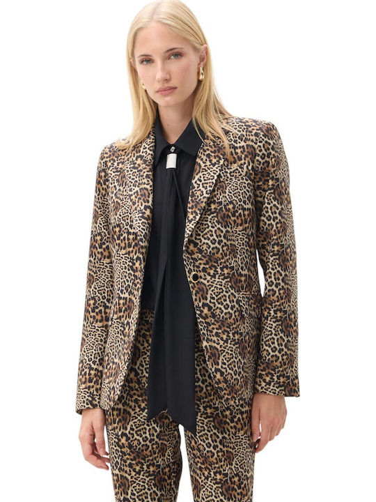 Passager Μακρύ Γυναικείο Μεσάτο Σακάκι Animal Print
