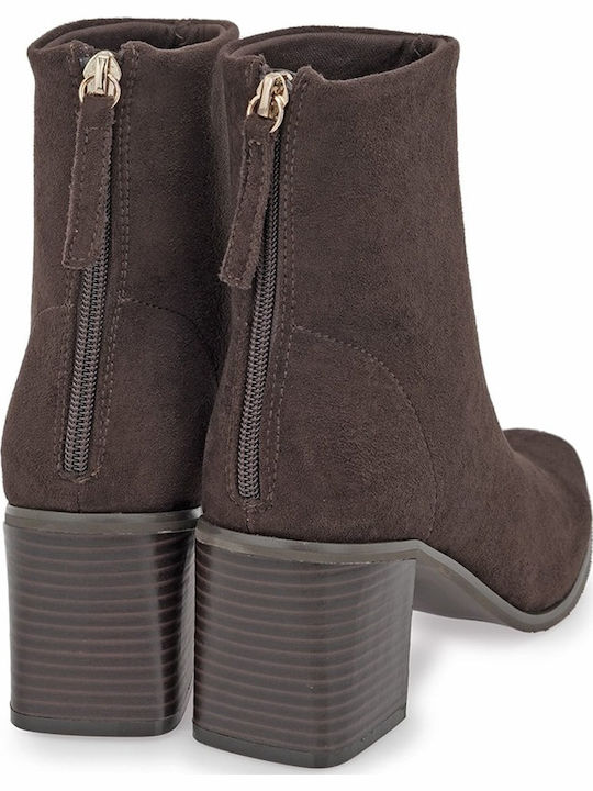 Damen-Stiefeletten aus Wildleder mit mittelhohem Absatz in Braun