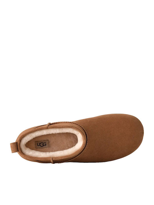 Classic Mini Enwrap Ghete Dama Din Piele Cu Platformă și Blană Maro Tabac