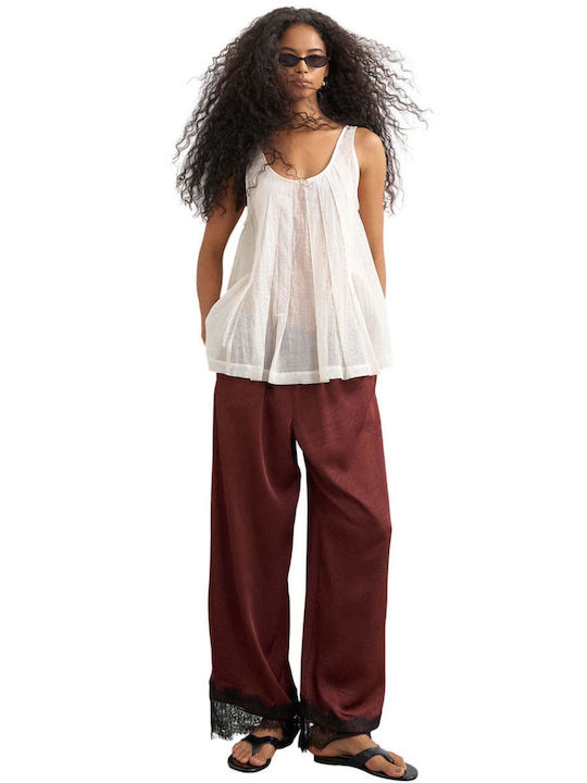 Damen-Satin-Hose Burgunderrot