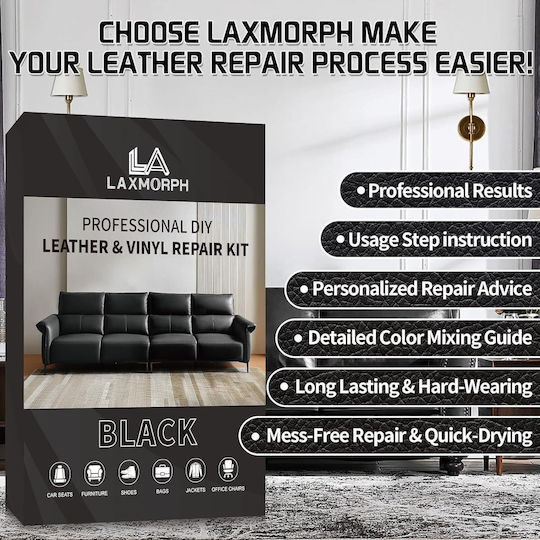 Kit de Reparație pentru Piele și Vinil Laxmorph Pastă Lichidă cu Uscare Rapidă Neagră Set Complet