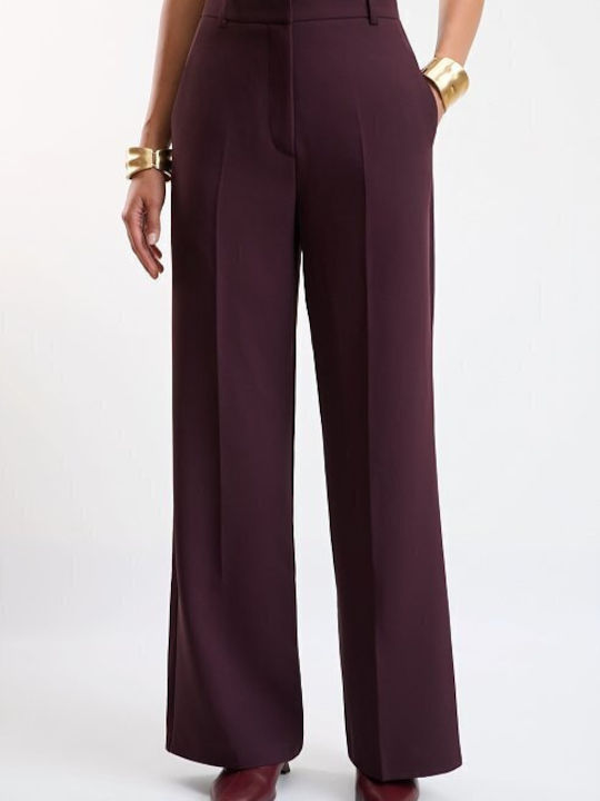 Women's High-Waisted Wide-Leg Trousers Burgundy