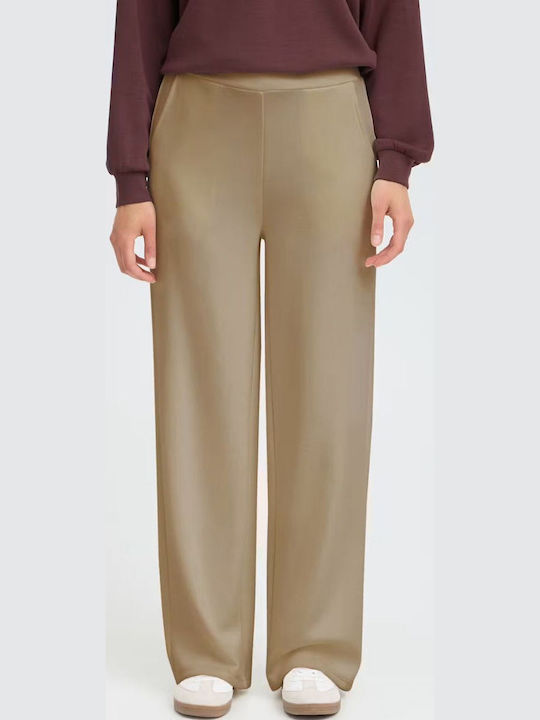 Pantaloni Dama din Țesătură cu Elastic, Croială Lejeră, Bej