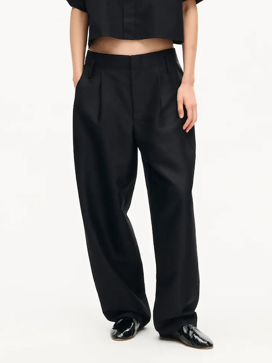 Women's Fabric Trousers in a Loose Fit Leopard Black