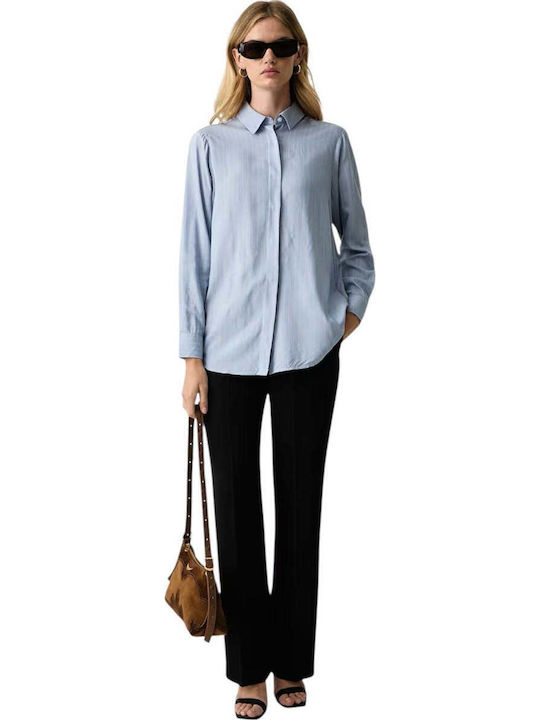 Long Sleeve Blue Striped Women's Shirt