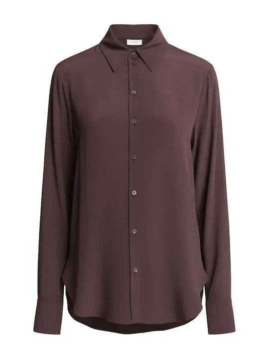 Long Sleeve Women's Silky Shirt Bordeaux