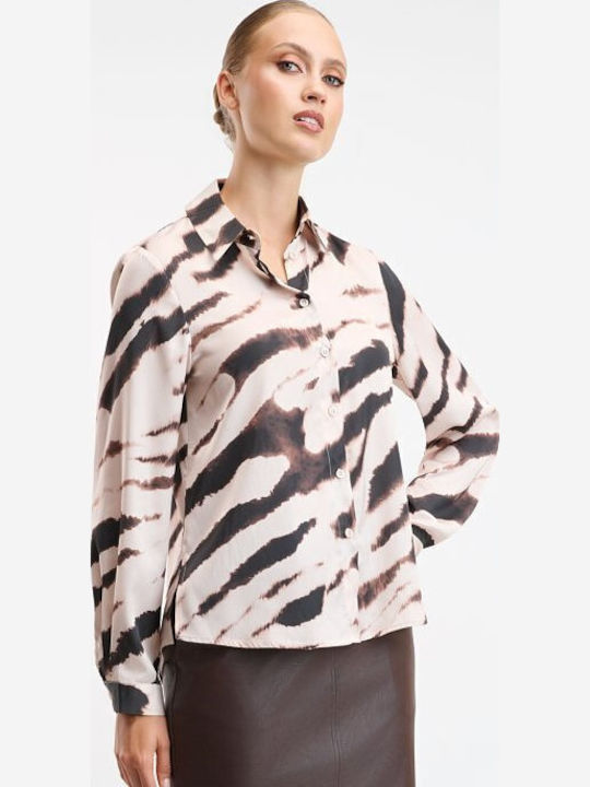 Langärmeliges Damen-Satinhemd Beige