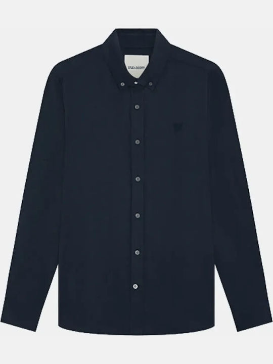 Long Sleeve Flannel Shirt in Regular Fit Dark Navy