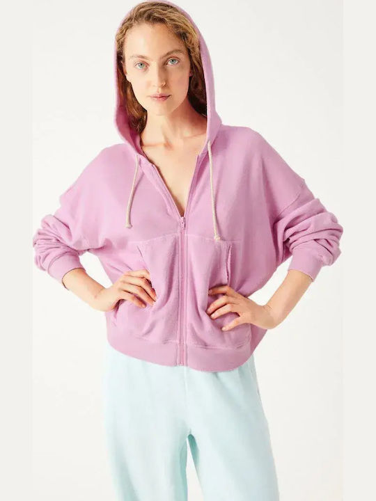 Lange Damen-Strickjacke mit Reißverschluss Pink