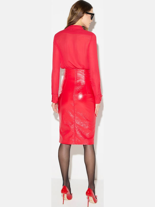 Elisabetta Franchi Leather Midi Skirt Red